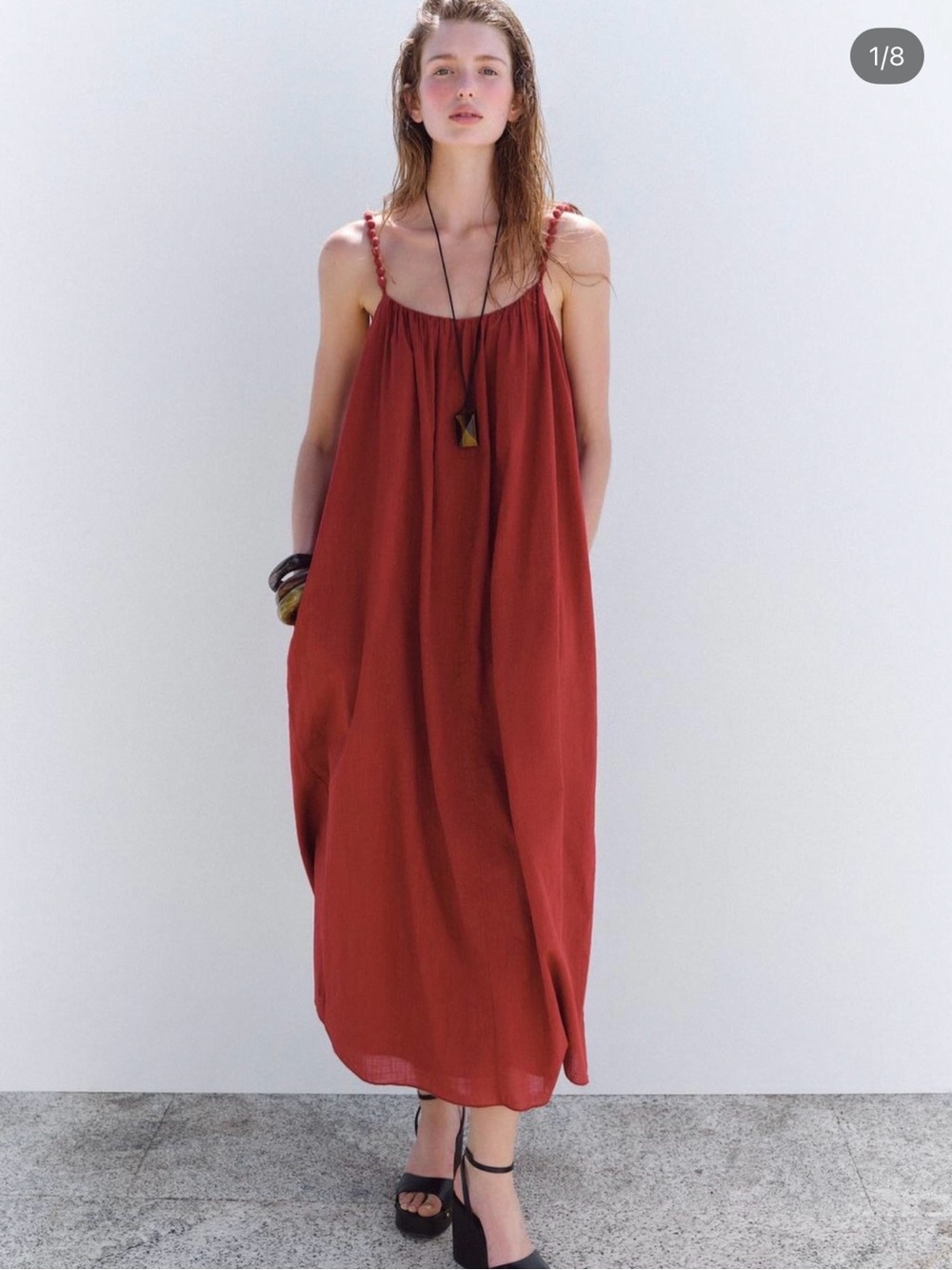 Zara NWT Rust Red Maxi Sundress with Braided Straps